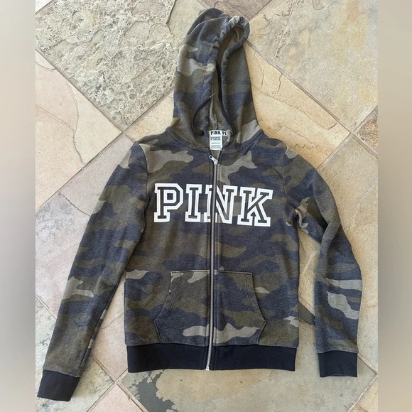 Victoria’s Secret PINK Camo Zip Up Hoodie Sweatshirt Jacket Size XS - Picture 2 of 6
